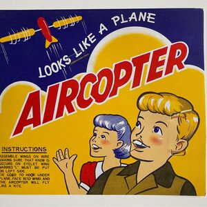 CARTE D’AFFICHAGE AIRCOPTER Carte d’instructions vintage des années 70 Ressemble à un avion Nouveau stock ancien
