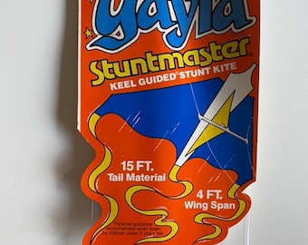 GAYLA STUNTMASTER KITE Vintage 70s collectible toy Keel guided stunt kite 15 ft. Tail material 4 ft. Wing span Stock No 337 New old stock