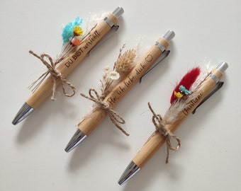 Kugelschreiber personalisiert - Kugelschreiber Wunschtext - Geschenk mit Trockenblumen - individuelle Gravur - Geburtstagsgeschenk