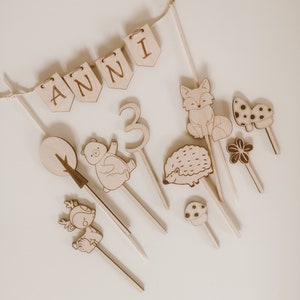 Caketopper in legno - Caketopper animali del bosco - Decorazione torta - Caketopper compleanno bambini