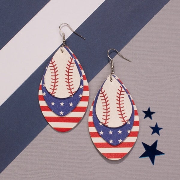 Baseball  Earrings, Patriotic Earring, Shepard Hook Back Earrings, Fashion Earrings