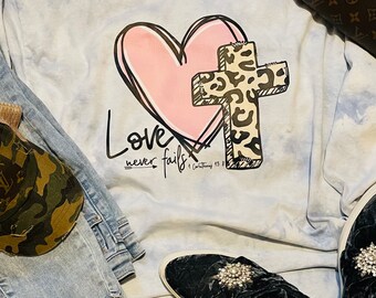 Love Never Fails Long Sleeve Shirt, Long Shirt, Tie Dye Blue Long Sleeve Shirt