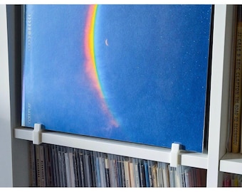 Kallax Clip Holder for Vinyl Record Sleeves | Display your Vinyl Record Album Sleeve or CD Case on a Ikea Kallax Shelf | Screwless Mounting