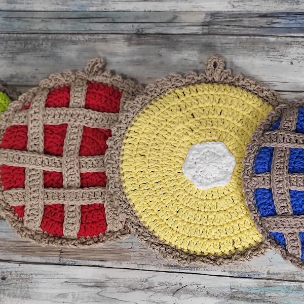 Crochet Pie Pot Holder, Crochet Pie Hot Pad, Fruit Pie Hot Pad