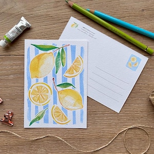 Cartolina "Limoni", DIN A6, biglietto d'auguri, regalo, estate, limoni, cartolina illustrata, illustrazione ad acquerello