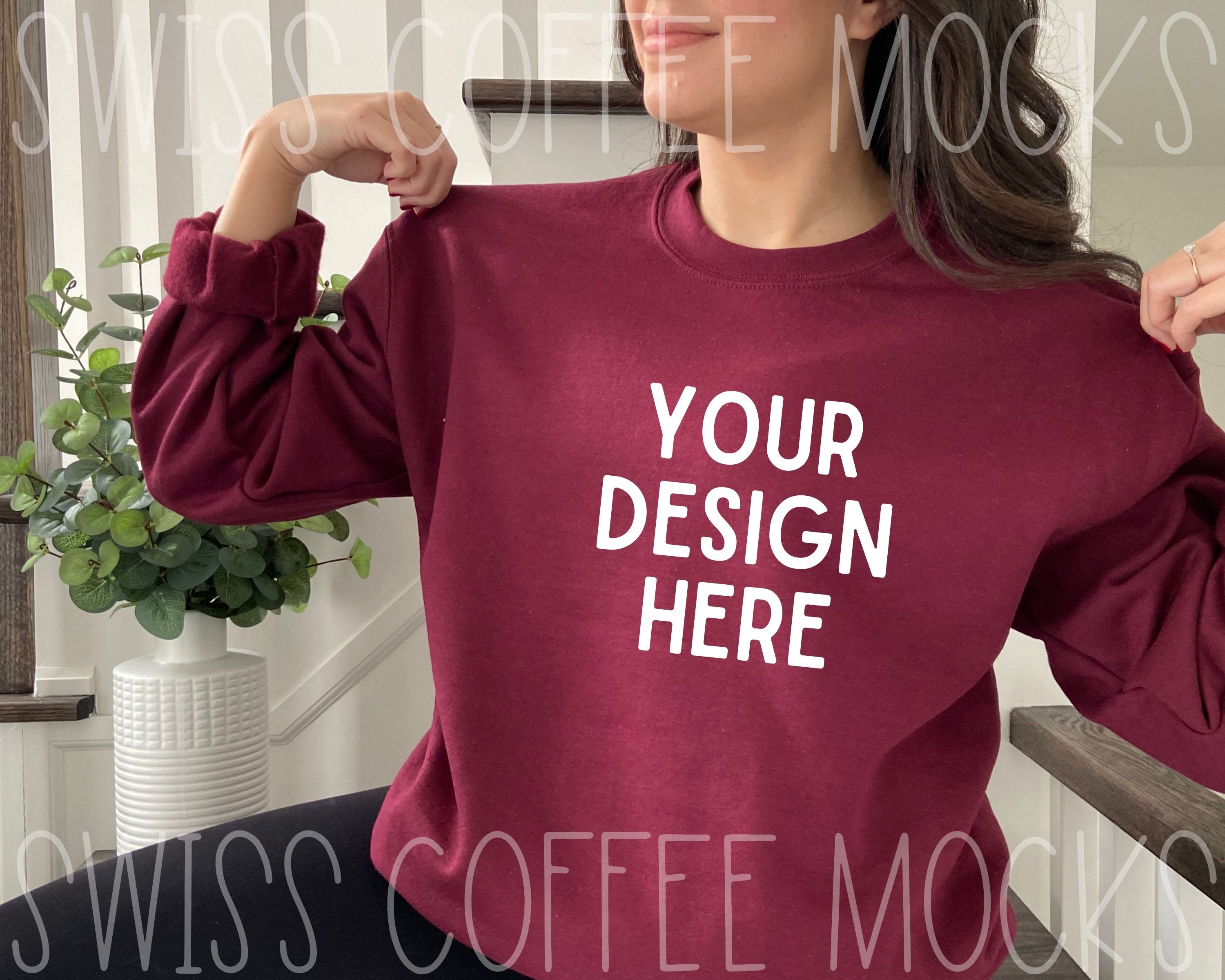swisscoffeeco Gildan 18000 Maroon Crewneck Mockup, Gildan Crewneck Mockup, Crewneck Mockup, Model Mockup, Gildan 1800 Mockup, Sweater Mockup