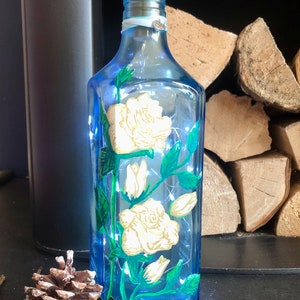 Upcycled hand painted Gin bottle light rose gift