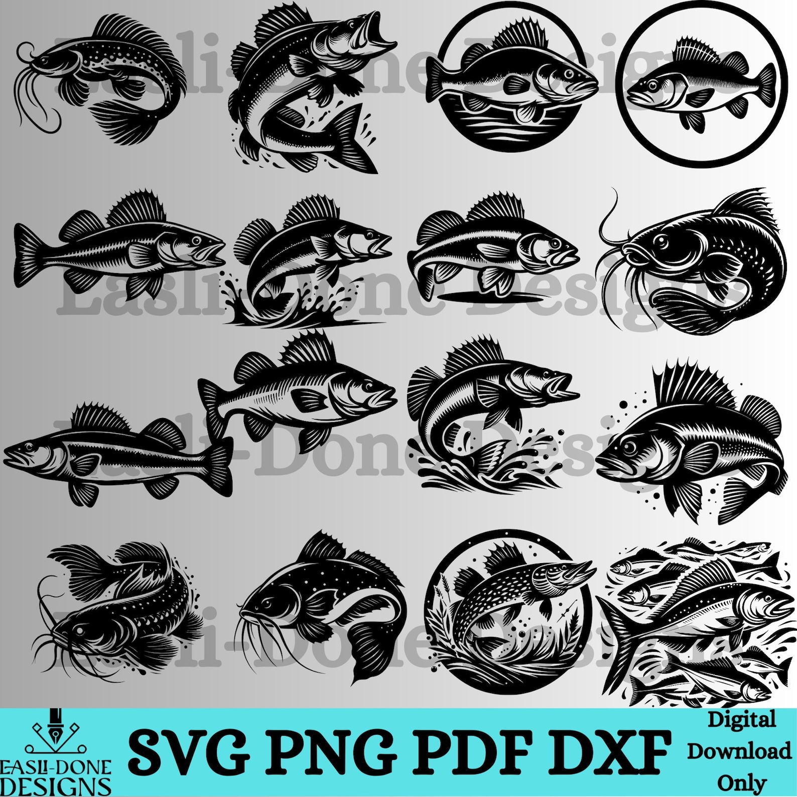 Lake Fish SVG Bundle: Bass, Trout, Muskie Silhouettes (digital Download ...