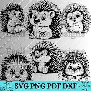 Porcupine Outline Bundle SVG PNG pdf and dxf funny forest animal Sublimation clipart and laser engraver embroidery design cute porcupine svg