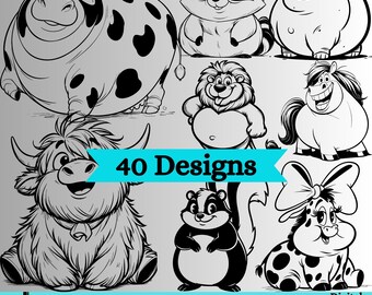 Funny Chunky Animal SVG Bundle, chubby animal Clipart Designs, Funny fluffy animal svg designs, funny chubby animal svg (Digital Download)