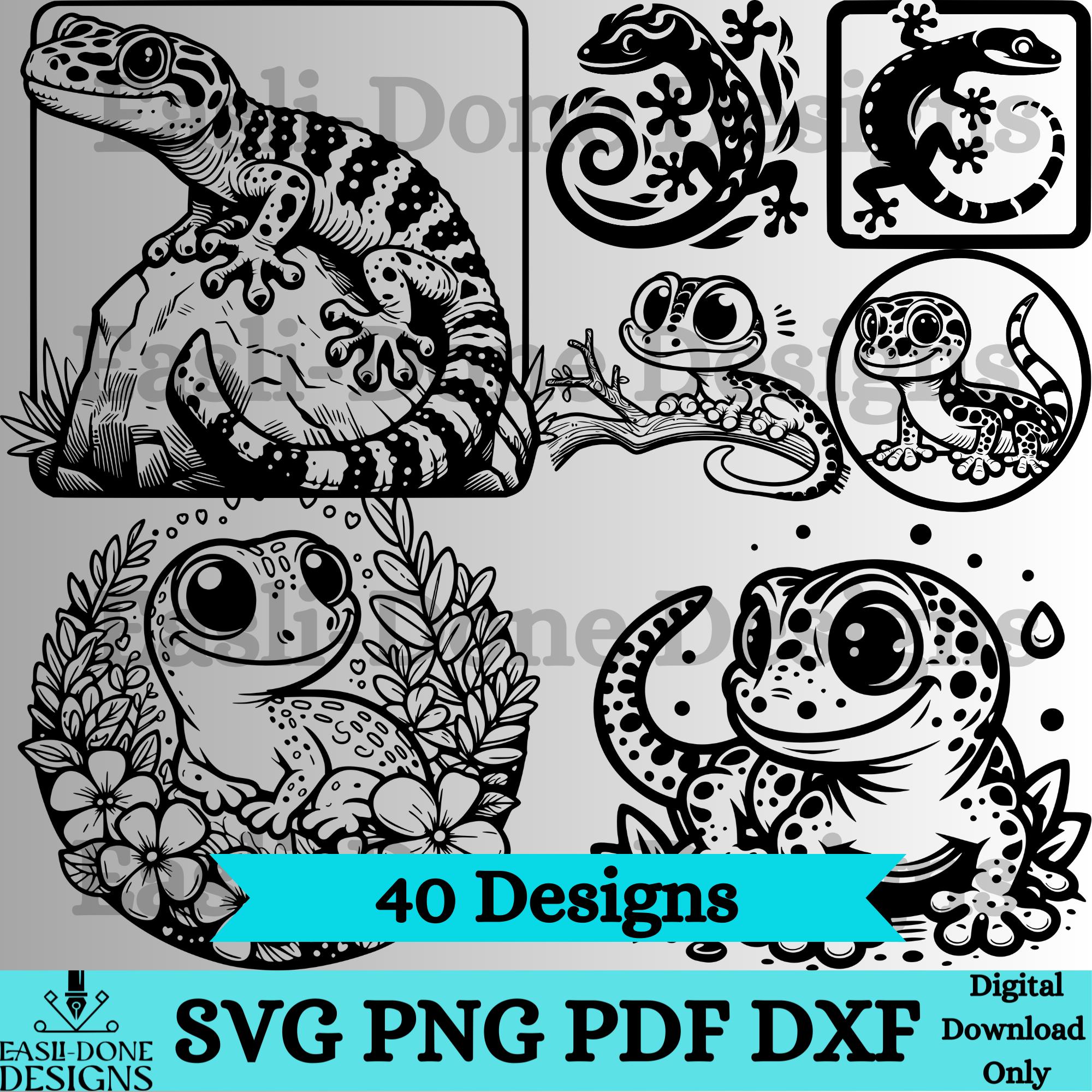 Gecko Lizard SVG Bundle: Reptile Outline Designs (digital Download