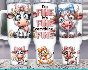 Envoltura de vaso de 40 oz PNG, envoltura de vaso de 40 oz con diseño de vaca de las Tierras Altas sarcásticas, animales de granja, PNG JPG, sublimación y DTF, diseño de clipart de animales divertidos