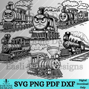 Pociąg SVG Bundle SVG PNG Pociąg svg Zabawny parowóz Zarys pociągu svg Wagon pociągu grawerowanie laserowe Cricut pliki do cięcia projekt haftu svg