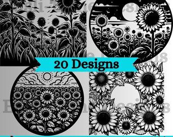 Sunflower Floral SVG Bundle, Sunflower coaster svg, sunflower cutting board svg, sunflower wall art, (Digital Download)