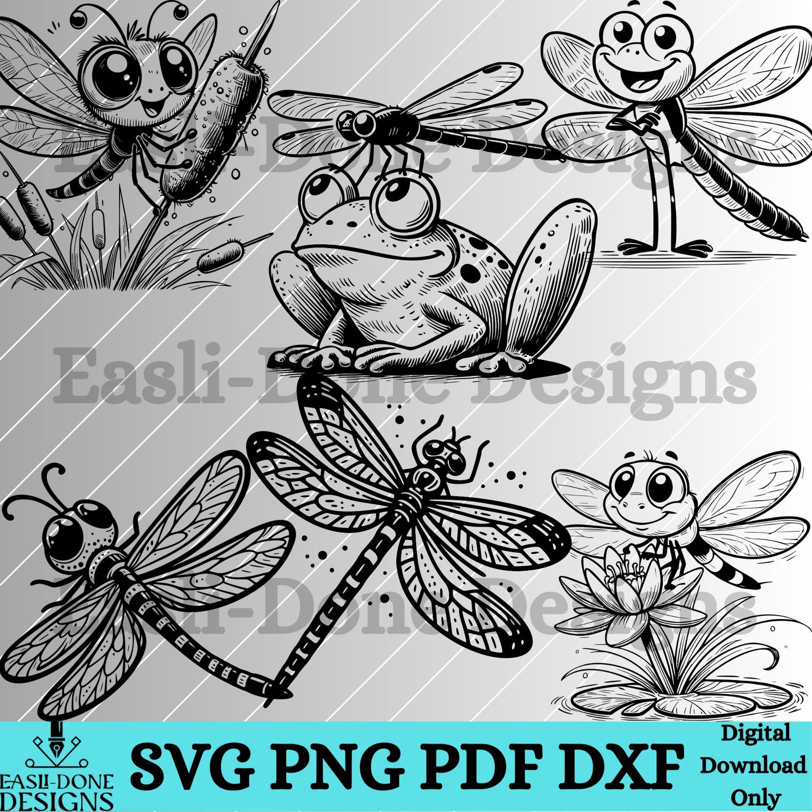 Dragonfly Outline Bundle SVG PNG Pdf and Dxf Files Laser and Cut ...