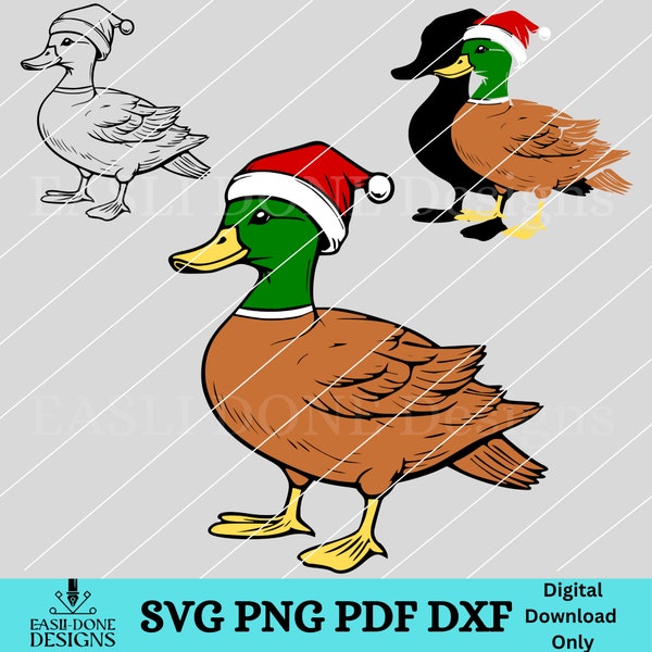 Festive Christmas Duck SVG and PNG Files - Digital Download! Duck with a Santa hat svg gift for duck hunting lover DIY Duck Christmas decor