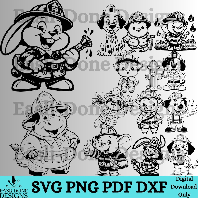 Fireman Animal SVG Bundle: Firefighter Clipart, Laser Cut Files ...