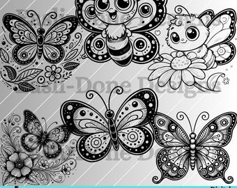 Butterfly Outline Bundle SVG PNG pdf and dxf Files laser and cut digital download Vector clipart sublimation butterflies clipart svg bundle
