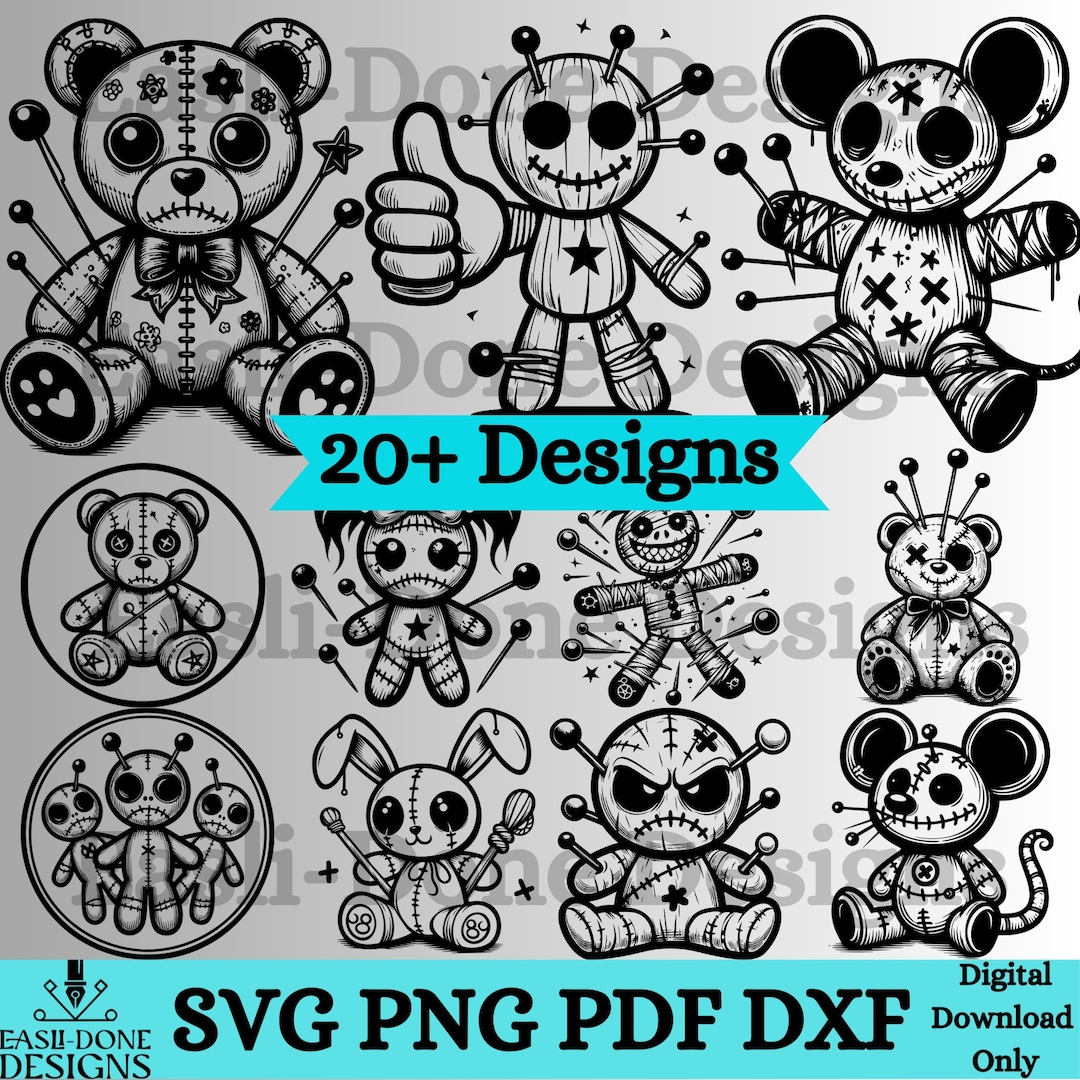 Voodoo Doll SVG Bundle: Teddy Bear, Bunny, Mouse Clipart (digital ...