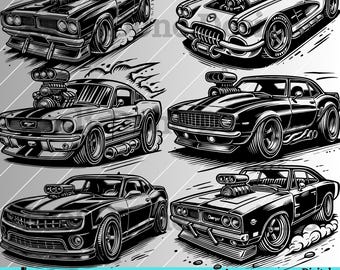 Muscle Car Outline SVG Bundle: Hotrod Clipart (Digital Download)