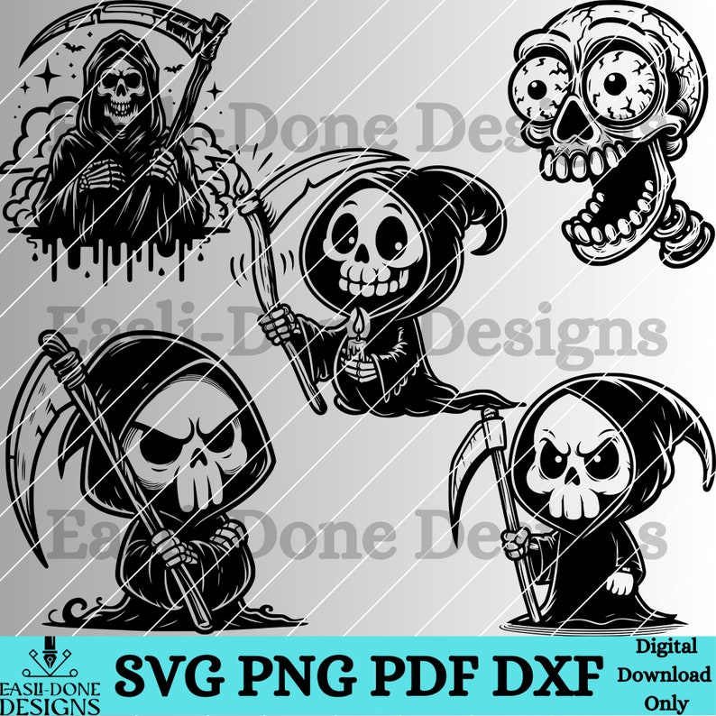 Grim Reaper Skull Designs Instant Download SVG PNG Pdf and Dxf File ...