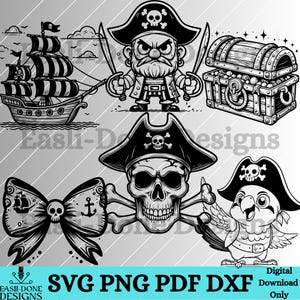 Pirate outline svg png bundle laser files Cricut cut files funny Pirate ship treasure chest parakeet crossbones svg outline design bundle