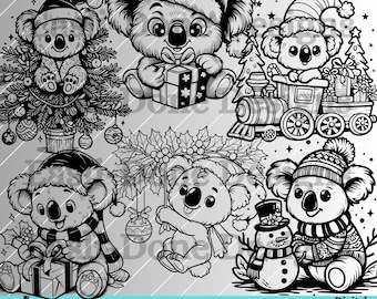 Koala Bear Christmas Outline Bundle SVG PNG pdf and dxf Files laser and cut digital download Vector clipart sublimation Festive Koala bear