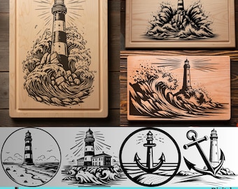 Lighthouse SVG Bundle: Lighthouse cutting board svg, Charcuterie Kitchen Art (Digital Download)