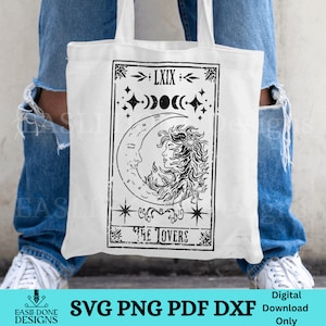 Tarot Karte Mond und Sonne die Liebenden svg, png, dxf und pdf Schnitt- und Sublimationsdateien, Hexerei Boho Style Design, Mond und Sonne svg png pdf
