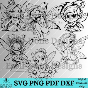 Fairy SVG PNG pdf and dxf Files Instant Download, cute kawaii Fairycore clipart, cutter and laser cut files Funny Fairy svg grumpy fairy svg