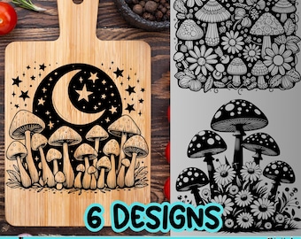 Mushroom Cutting Board SVG Bundle: Moon Kitchen Wall Art (Digital Download)