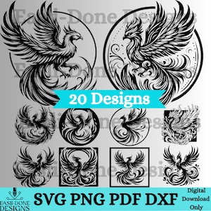 Phoenix svg Bundle, Mythology svg, Phoenix clipart, 20 phoenix svg bundle, Round svg, Square svg, cutter and laser cut file SVG PNG dxf pdf