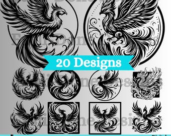 Paquete SVG de Fénix: Imágenes prediseñadas de mitología, archivo cortado con láser (descarga digital)