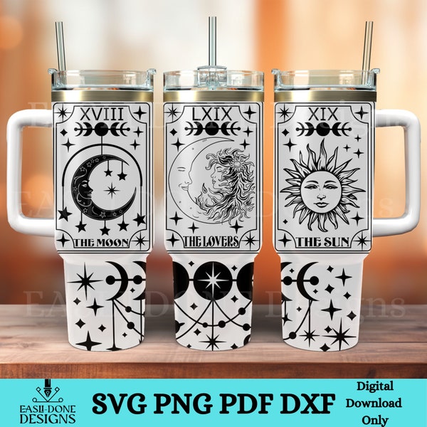 Tarot Card 40 oz Tumbler Cup Wrap SVG Cut Files and PNG Files for Sublimation, witchy DxF Laser Files 40oz tumbler Wrap svg png dxf and pdf