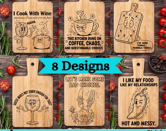 Sarcastic Cutting Board SVG Bundle: Wine charcuterie board sayings, Funny Kitchen Art (Digital Download)