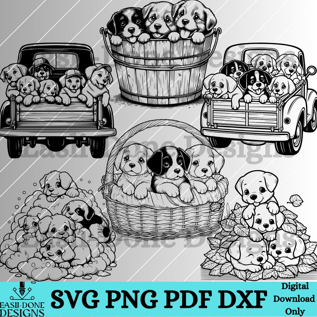 Puppy SVG PNG Bundle Cute Basket Puppies Svg Png Pdf Dxf Cut and Laser ...