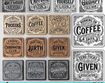 Sarcastic SVG Bundle, Funny Square Adult SVG Bundle, Cranky Old Bastards Club SVG, Sarcastic Adult coaster laser engraving, Sublimation png