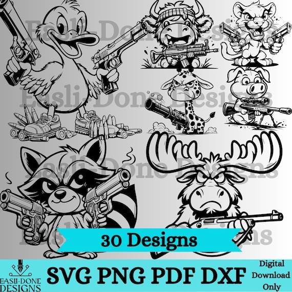Gun Animal SVG Bundle, Hunting svg, gun lover svg, PNG pdf and dxf Files Instant Download, Gun svg, cutter and laser engraving files