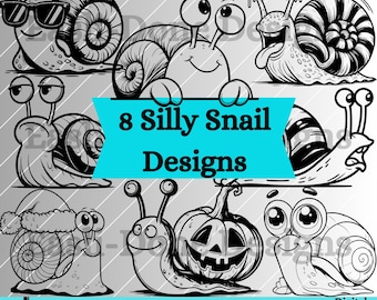 Silly Snail Design Outline Bundle SVG PNG pdf dxf Files Instant Download Sublimation clipart laser engraver Cricut cut file Peeking snail