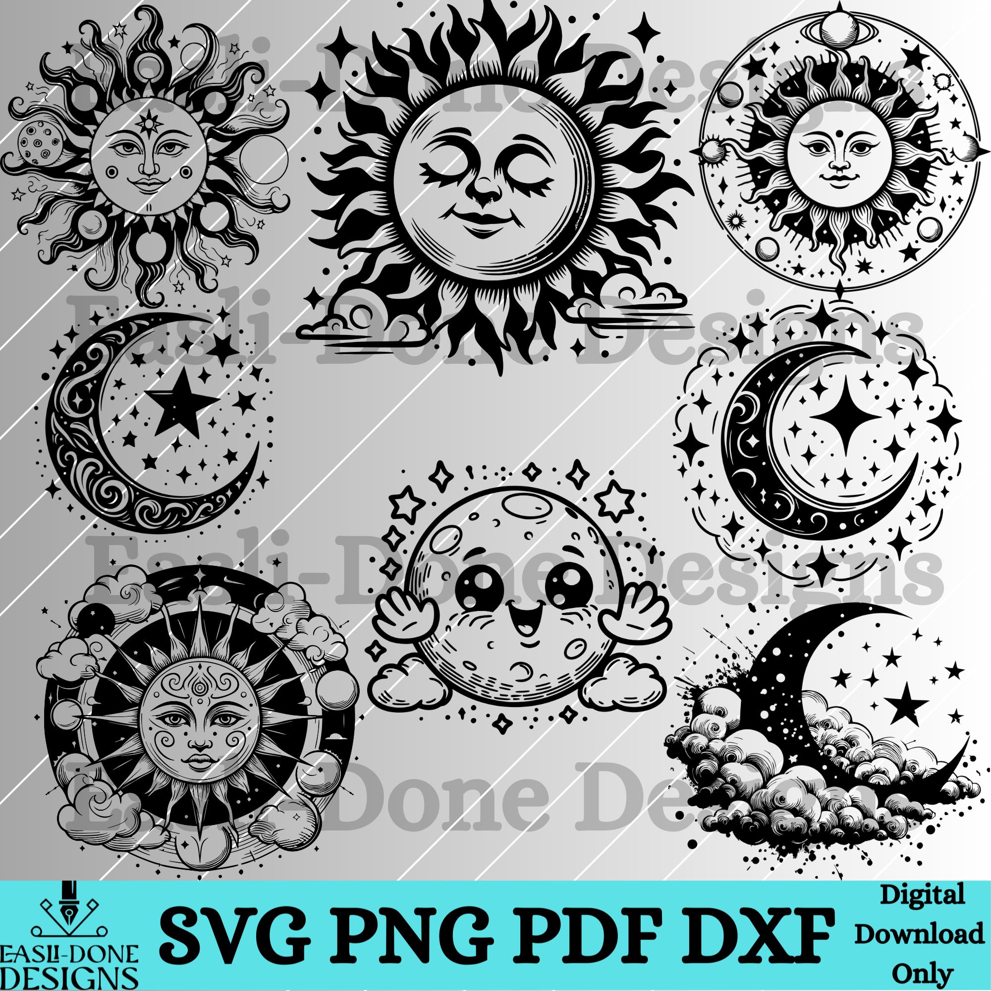 Celestial Moon and Sun Clipart SVG Bundle (digital Download) - Etsy, image size:2000x2000