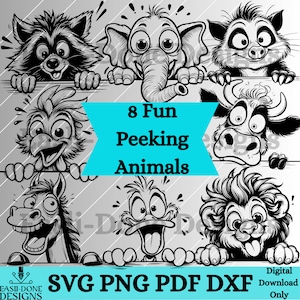 Crazy Fun Peeking Animal Outline Bundle SVG PNG pdf and dxf Files Instant Download Sublimation clipart laser engraver Funny Peeking Wildlife