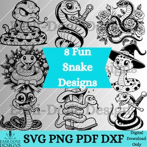 Snake Outline Bundle SVG PNG pdf and dxf Files Instant Download, Sublimation clipart and laser engraver DIY Unique Snake Lover Gift crafts