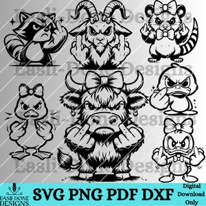 中指の SVG PNG pdf および dxf ファイルの即時ダウンロード、動物の鳥の指のクリップアート、カッターおよびレーザーカット ファイル、面白い農場の動物の svg