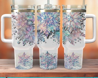 40oz tumbler png, Pastel Iridescent Snowflake Tumbler Wrap: 40oz PNG Design (Digital Download)