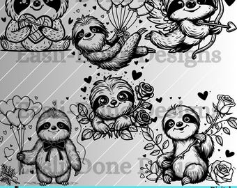 Sloth Valentine SVG Bundle: Heart Balloon Clipart (Digital Download)