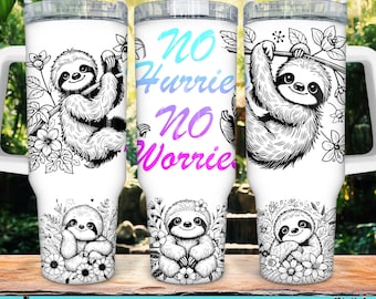 Sloth Lover 40oz Tumbler Wrap SVG: Laser Cut File, Sublimation PNG (Digital Download)