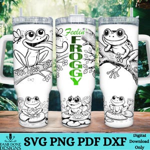 40 oz Tumbler Wrap SVG PNG DXf file pdf 40oz Fun Frog Froggy Tumbler Wrap png svg file DTF a sublimazione laser rettile tumbler cup wraps svg