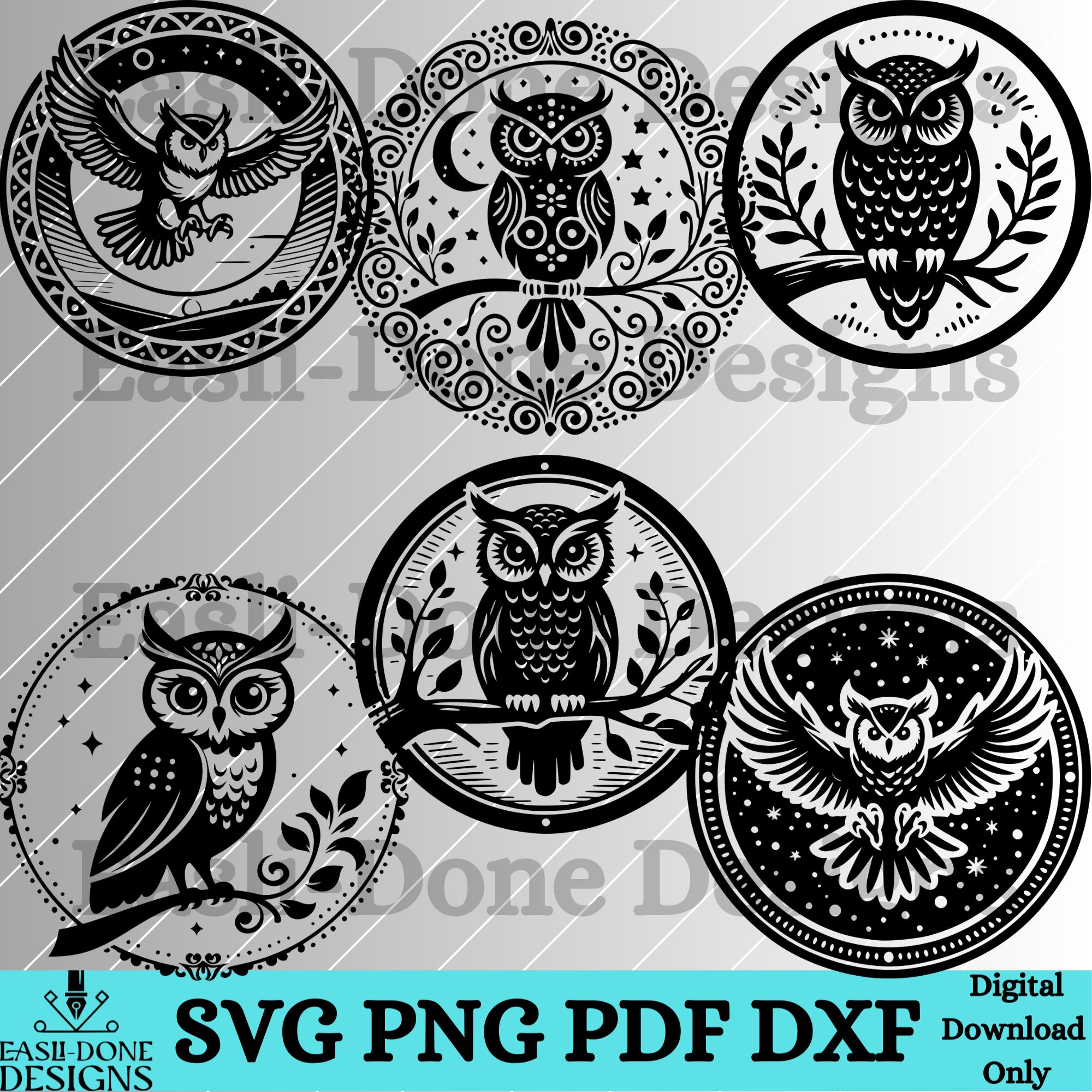 Owl silhouette Round SVG PNG File Owl outline Coaster & Ornament svg Instant Download cutter and