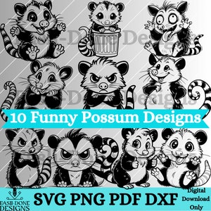 Possum SVG PNG pdf and dxf Files Instant Download Bundle 10 Cute Animal Design kawaii opossum clipart cutter and laser cut file Wildlife