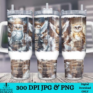 Book Owl 40oz Tumbler PNG Wrap 40 oz PNG sublimation and DTF Design Book Reading Tumbler wrap png Owl & Books tumbler jpg clipart png jpg